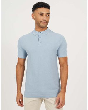 Brave Soul Short Sleeve Knitted Polo Shirt - Blue
