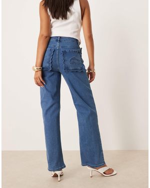 Never Fully Dressed Embroidered High Waist Denim Jeans - Blue