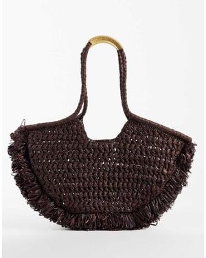 Mango Raffia Schoudertas - Bruin
