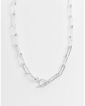 Accessorize Collar Con Barra En Forma De "T" De Eslabones Efecto Fundido Chapado En Plata De Ley De La Colección Z De - Blanco