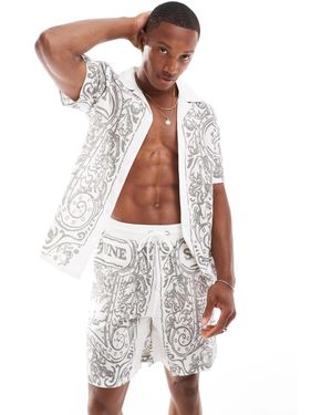 Sixth June Chemise d'ensemble imprimée en lin avec col à revers - Blanc