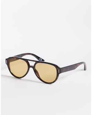 ASOS Occhiali Da Sole Aviatore Con Montatura Tartarugata E Lenti Ambra - Neutro