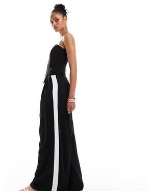 Extro & Vert Tall Pantaloni Palazzo A Pieghe Neri E Bianchi A Vita Alta - Nero