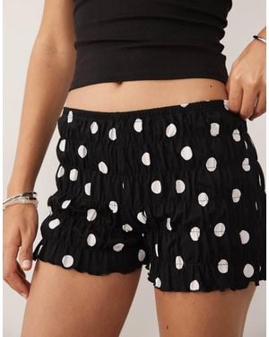 ASOS Pantalones Cortos Negros Bombachos Fruncidos Con Estampado De Lunares Blancos-Rojo