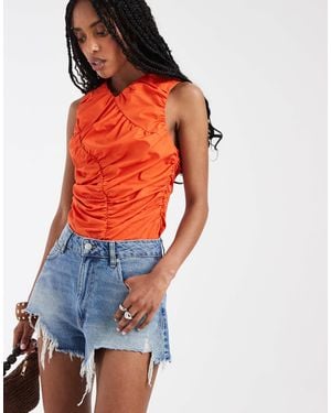 ASOS Denim Frayed Hem Micro Short - Orange