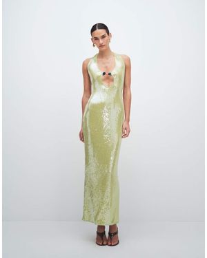 Murci Halterneck Cutout Bead Detail Sequin Maxi Dress - White
