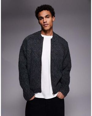 ADPT Fluffy Knit Cardigan With Zip - Grey