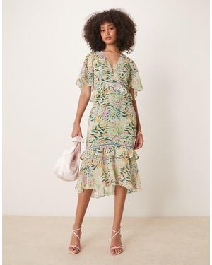 Hope & Ivy Midi Tea Dress With Peplum Waist - Natural
