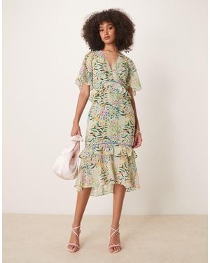 Hope & Ivy Midi Tea Dress With Peplum Waist - Natural