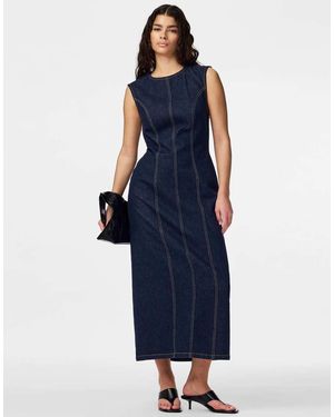 Pieces Midi Jurk Van Denim - Blauw