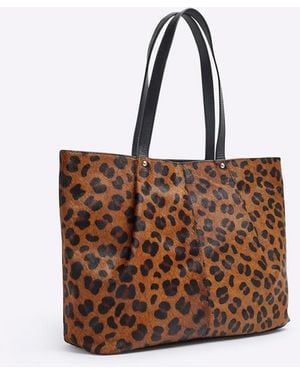 River Island Leather Leopard Shopper Bag - Brown