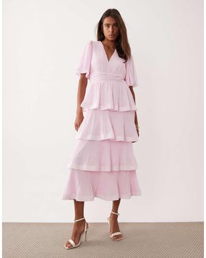 Y.A.S Plisse Tiered Maxi Dress - Pink
