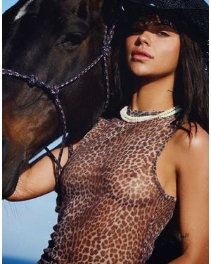 It's Now Cool Leopard Print Mesh Top Co-Ord - Blue