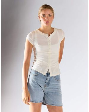 Glamorous Button Front Tee - Blue