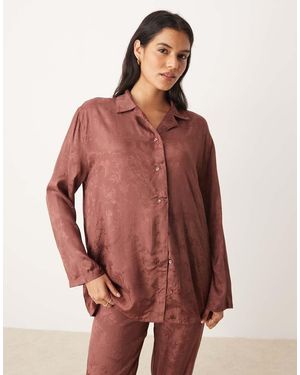 Mango Camisa De Pijama Con Diseño De Jacquard De Satén 2 De (Parte De Un Conjunto) - Rojo