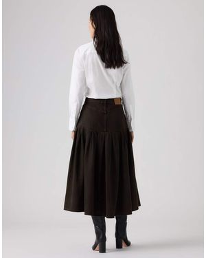 Levi's Yoked Pleated Maxi Denim Skirt - White