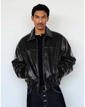 Bershka Veste imitation cuir coupe carrée - Noir