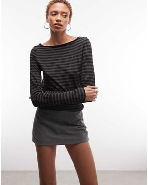Weekday Boat Neck Long Sleeve Top With Snatched Waist - Black