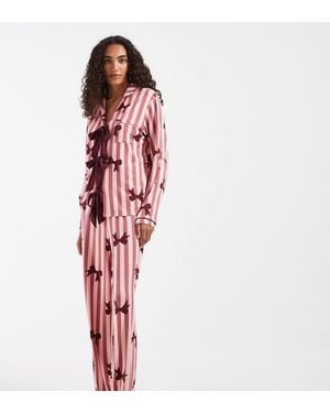 Loungeable Tall Supersoft Jersey Tie Front Shirt And Trouser Pyjama Set - Red