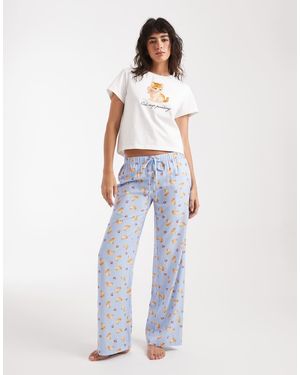 Daisy Street Pyjamaset Met Korte Mouwen En Kattenprint - Wit