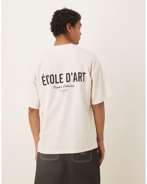 SELECTED Oversized T-Shirt Van Zware Stof Met Tekstprint Op De Achterkant - Naturel