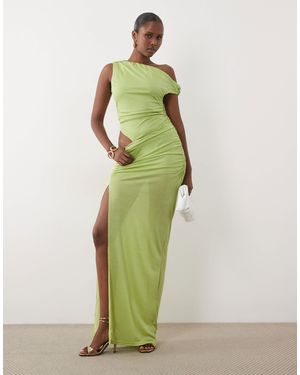 Murci Off Shoulder Ruched Detail Shimmer Knit Maxi Dress - Green