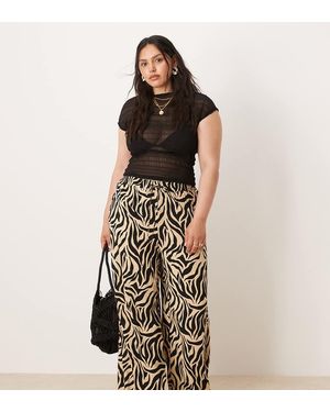 Vila Curve Pantalones Blanco Hueso De Pernera Ancha Con Estampado De Cebra De - Multicolor