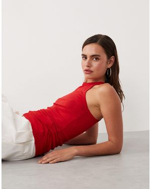 Mango Featuring Hailey Bieber 100% Cotton Racer Tank Top - Red