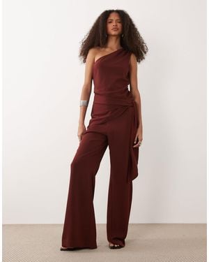 Mango One Shoulder Tie Waist Jumpsuit - Red