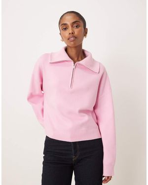 Mango Jersey Con Cuello Tipo Polo Y Cremallera Corta De - Rosa