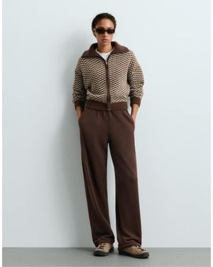 Oysho Cotton Blend Fleece Straight-Leg Trousers - Brown