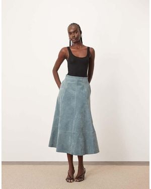 ARRANGE Suede Circle Midi Skirt - Blue