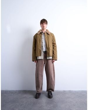 TOPMAN Padded Coach Jacket With Borg Collar - White