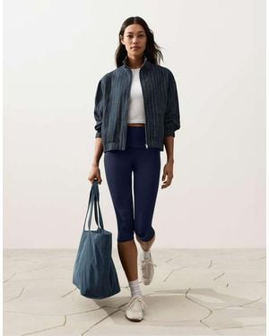Oysho Pinstriped 100% Linen High-Neck Jacket - Blue