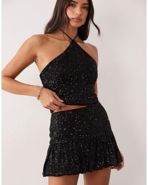 ASOS Allover Sequin Flippy Mini Skirt - Black