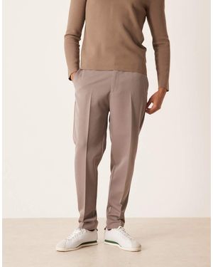 ASOS Pantalones De Vestir Marrones De Corte Tapered Con Cintura Elástica De - Neutro