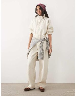 ASOS Denim Funnel Neck Jumpsuit - Natural