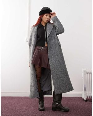 Monki Textured Long Double Breasted Coat - Grey
