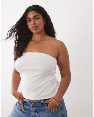 Brave Soul Brave Soul Curve Ribbed Tube Top With Side Split - White
