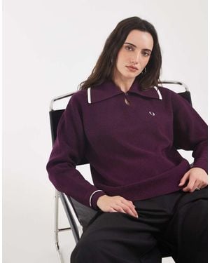Fred Perry Camicia Lavorata A Maglia Con Colletto Ampio A Contrasto - Viola
