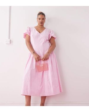 Collusion Plus Drop Waist Puff Sleeve Maxi Dress - Pink