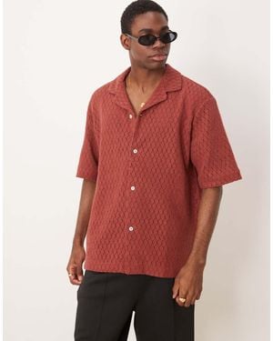 Mango Cotton Open Knit Shirt - Red