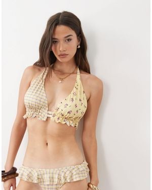 ASOS Fuller Bust Imogen Check High Apex Triangle Bikini Top - Natural