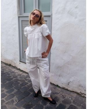 Daisy Street X Emma Jean Barrel Pull On Pants With Broderie Panel - Gray