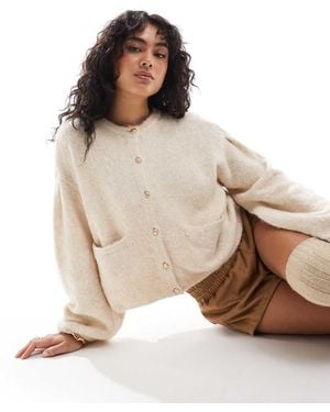 Object Slouchy Cardigan With Gold Buttons - Natural