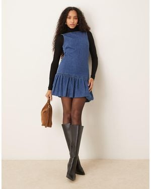 ASOS Vestido Vaquero Corto Con Bajo Abullonado De - Azul