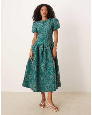 Sister Jane Dream Jacquard Godet Dropped Waist Midi Dress - Green