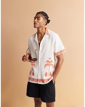 South Beach Palm Print Revere Beach Shirt - Natural