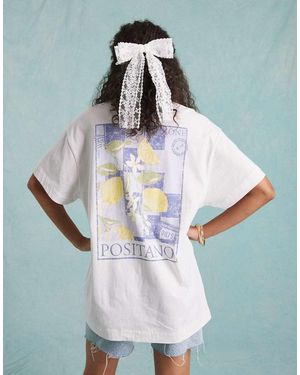 Miss Selfridge Oversized Positano Postcard T-shirt - Blue