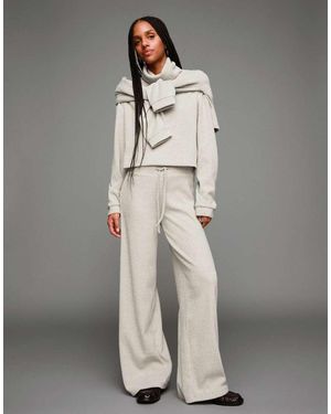 Bershka Soft Ribbed Wide-Leg Trousers - Grey